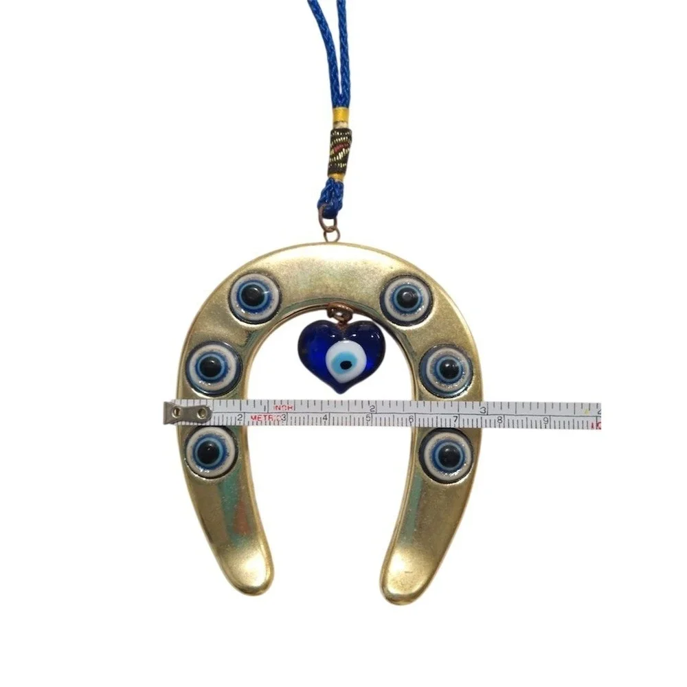 Evil Eye Horseshoe Wall Hanging Charm Blue Heart Nazar Amulet 8-9 in